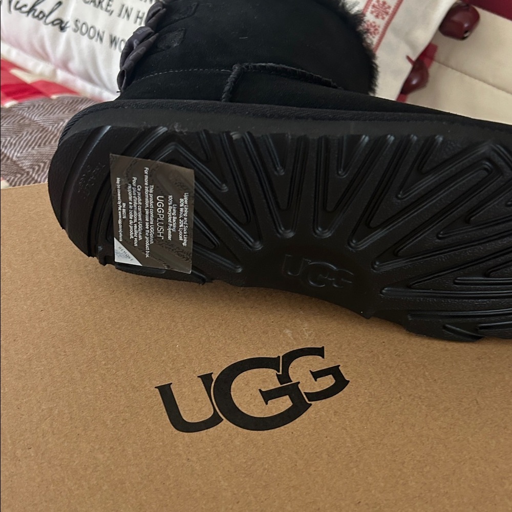 UGG Black Boots with Ribbon Accents - Picture 2 of 3